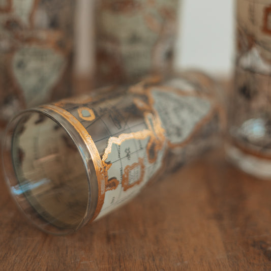 Vintage Cera World Map Glasses, Set of 4