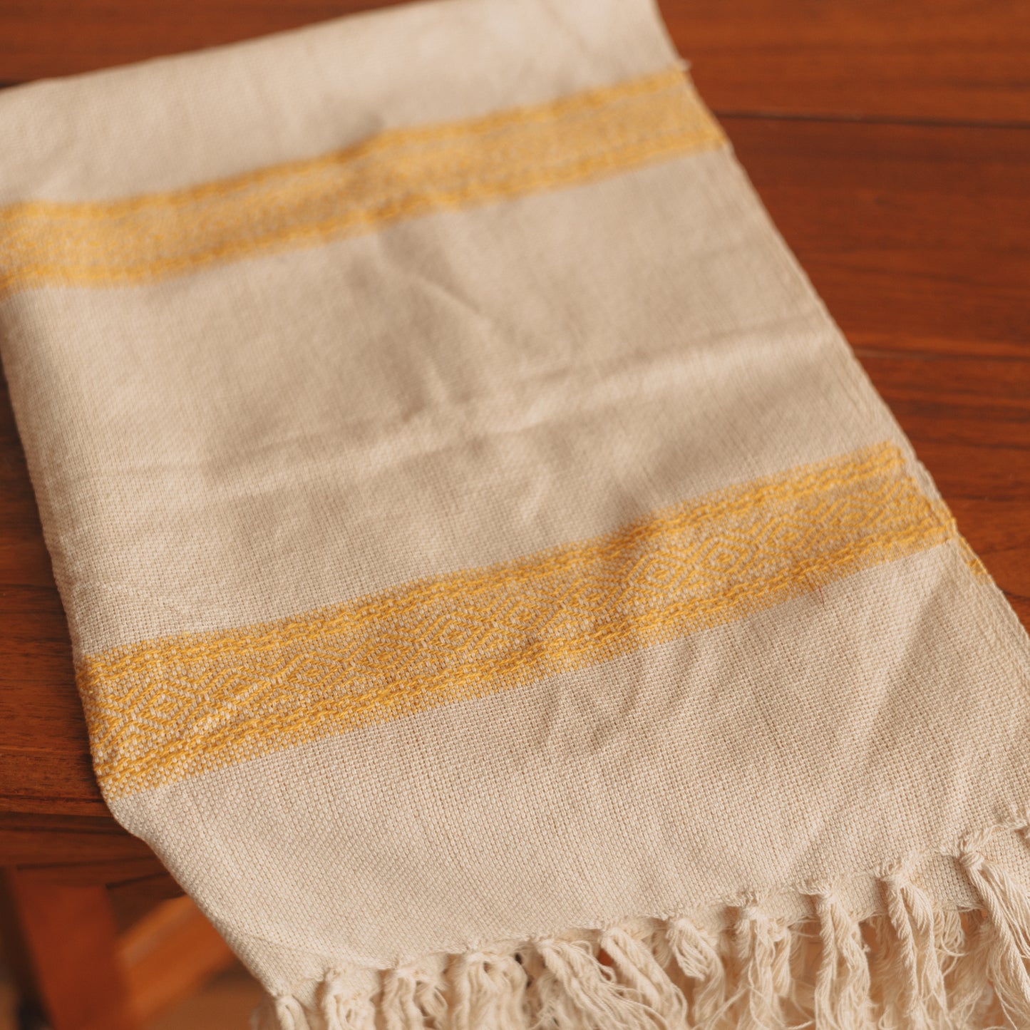 Woven Table Runner with Butter Yellow Accents