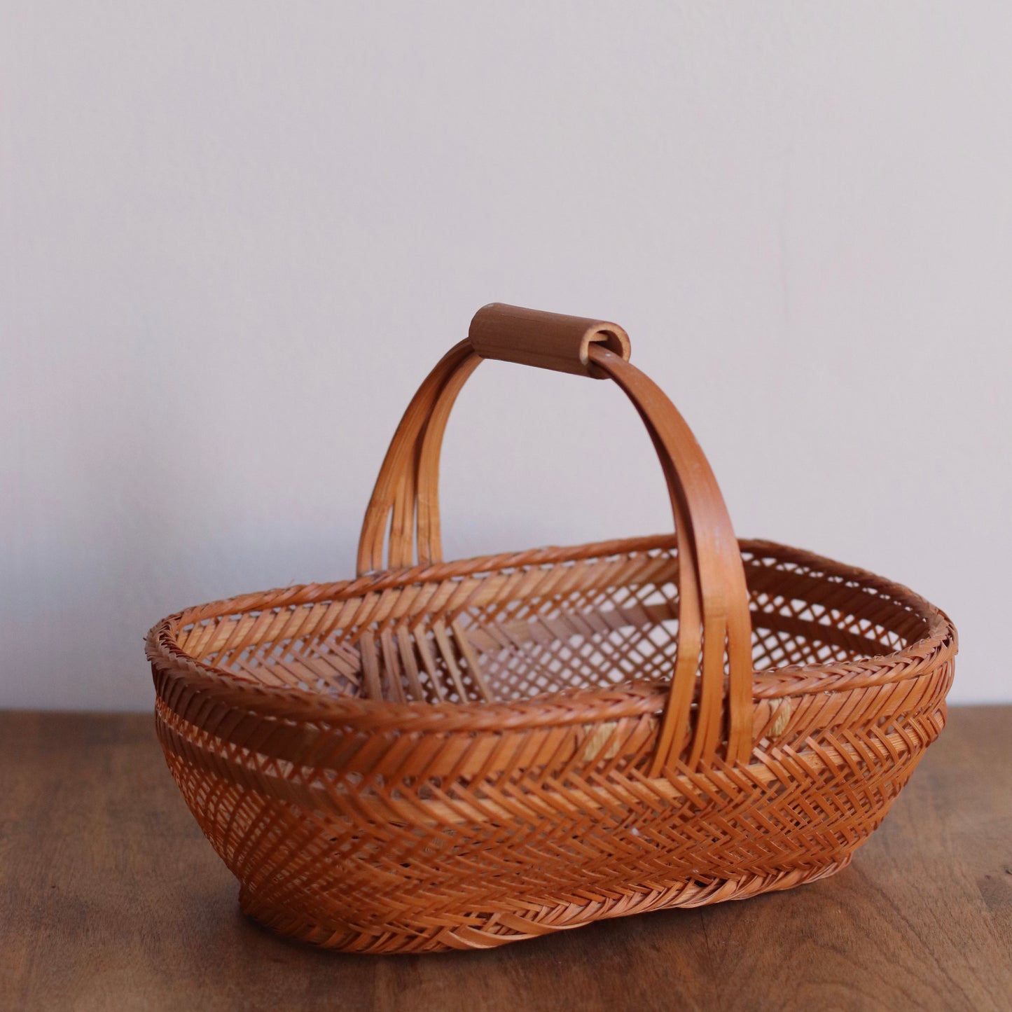 Bamboo Handled Rectangular Woven Garden Basket