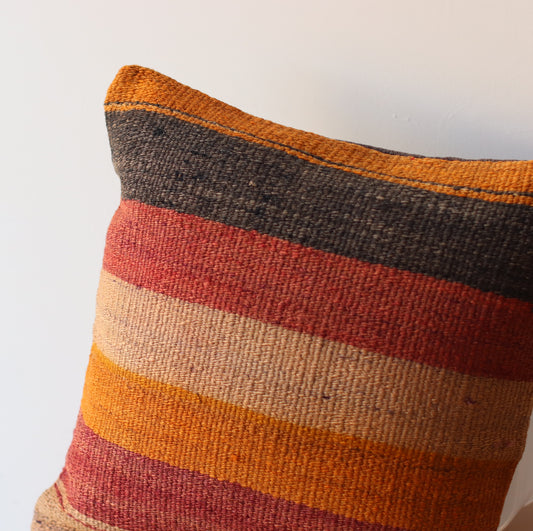 Kilim Pillow  | Wide Stripe, Red, Rust and Brown, includes insert, 16"