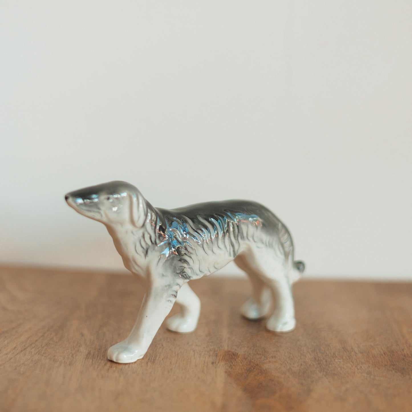 Vintage Grey and White Russian Wolfhound Figurine