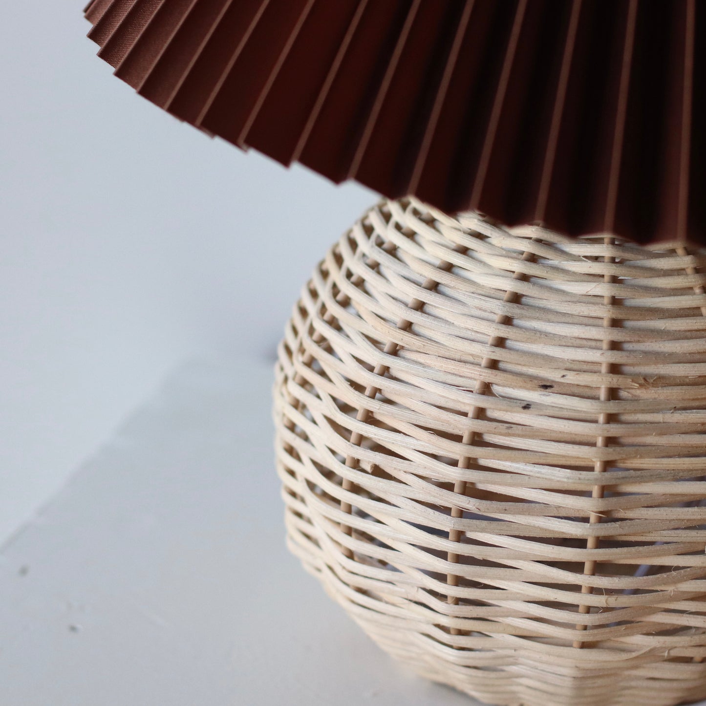 Accent Lamp | Round Rattan Lamp with Pleated Shade