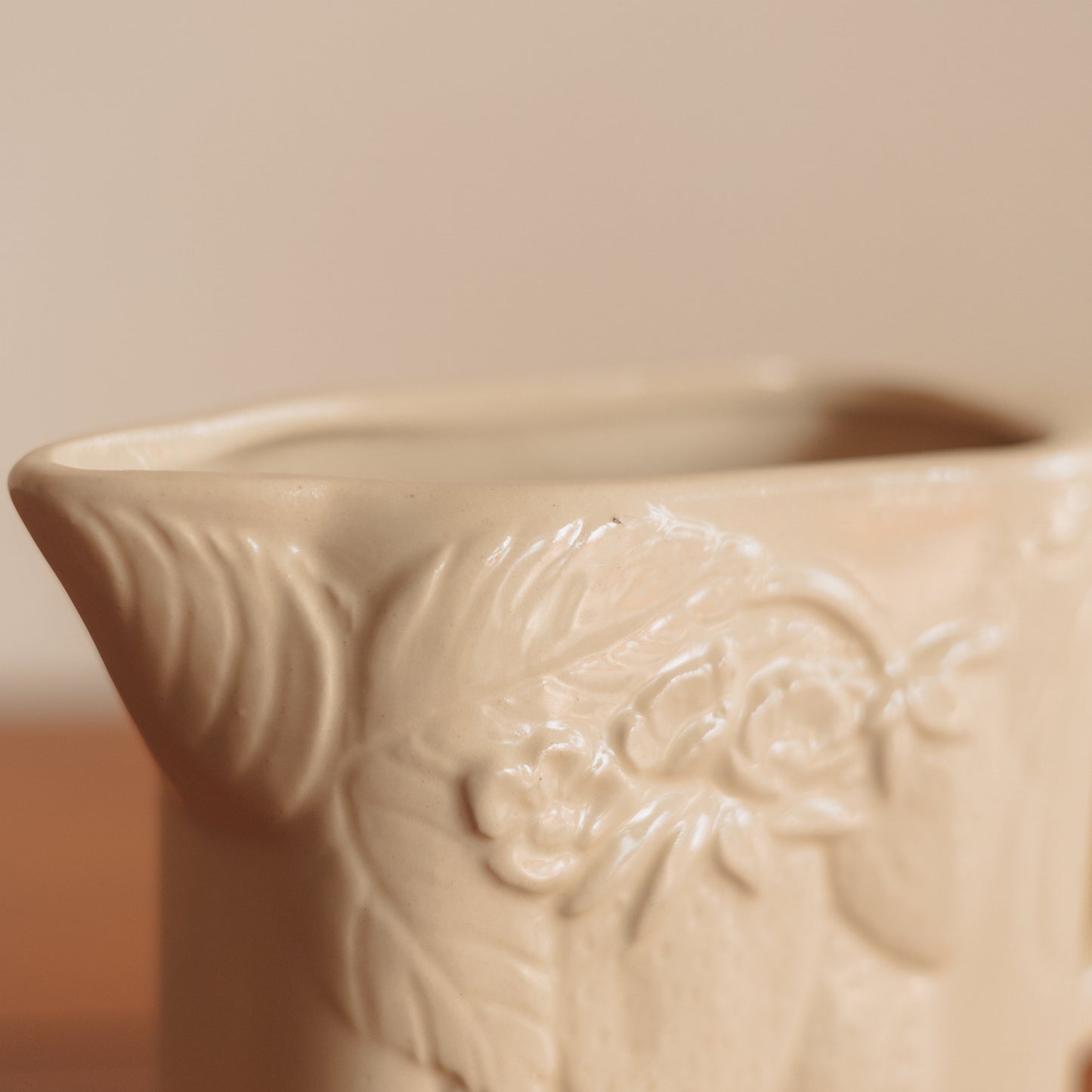 Cream Pottery Pitcher with Relief Strawberries