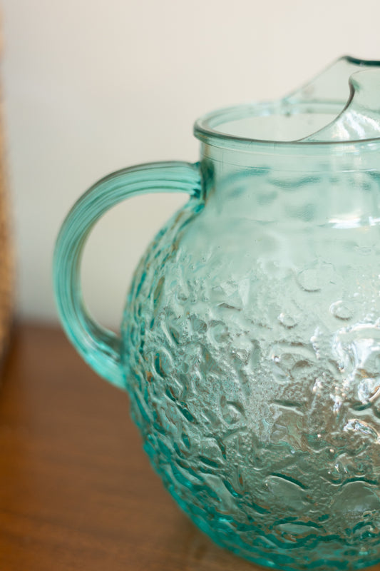 Turquoise Anchor Hocking Crinkle Glass Jug