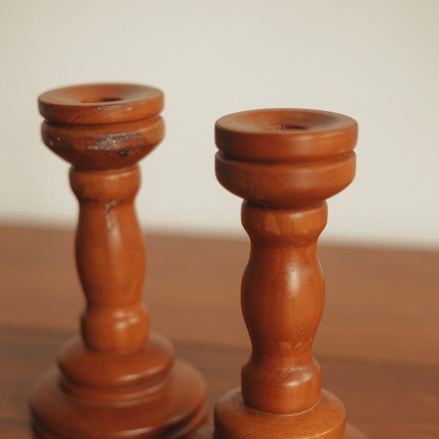 Hand Turned Wooden Candlestick Pair