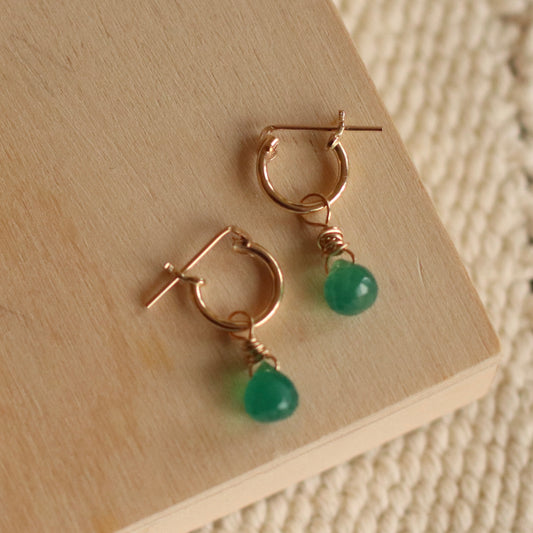 Cire’ Alexandria | Green Onyx Gemstone Drop Hoops, 14K Gold Filled