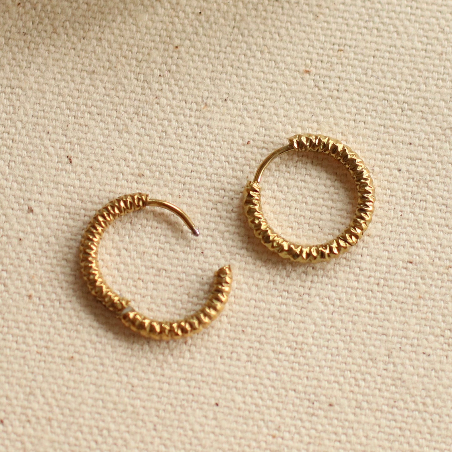 Dune Hoops | Gold Stainless Steel Textured Huggie Hoop