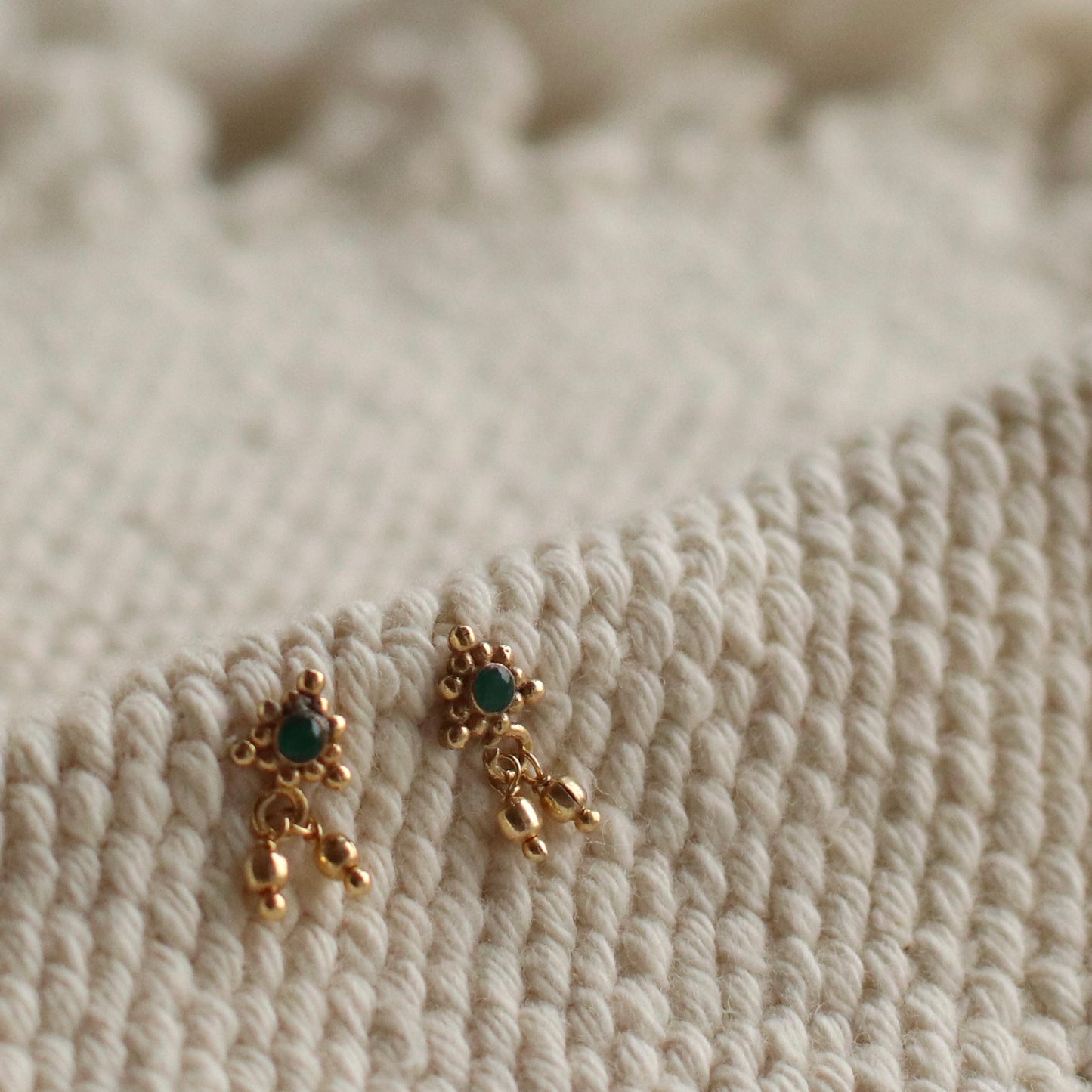 Baizaar | Brass Emerald Dangle Stud Earring