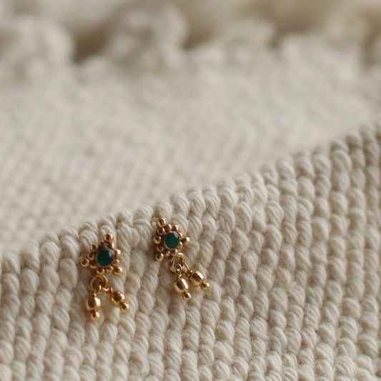 Baizaar | Brass Emerald Dangle Stud Earring
