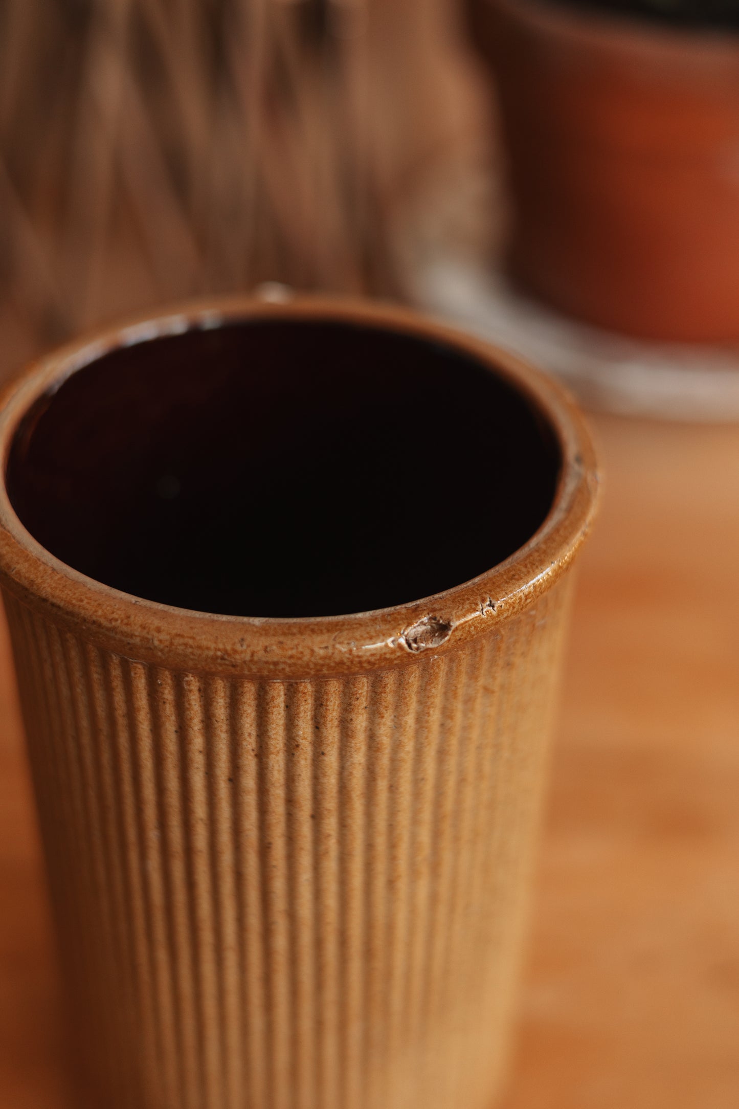 Tall Stoneware Ribbed Crock