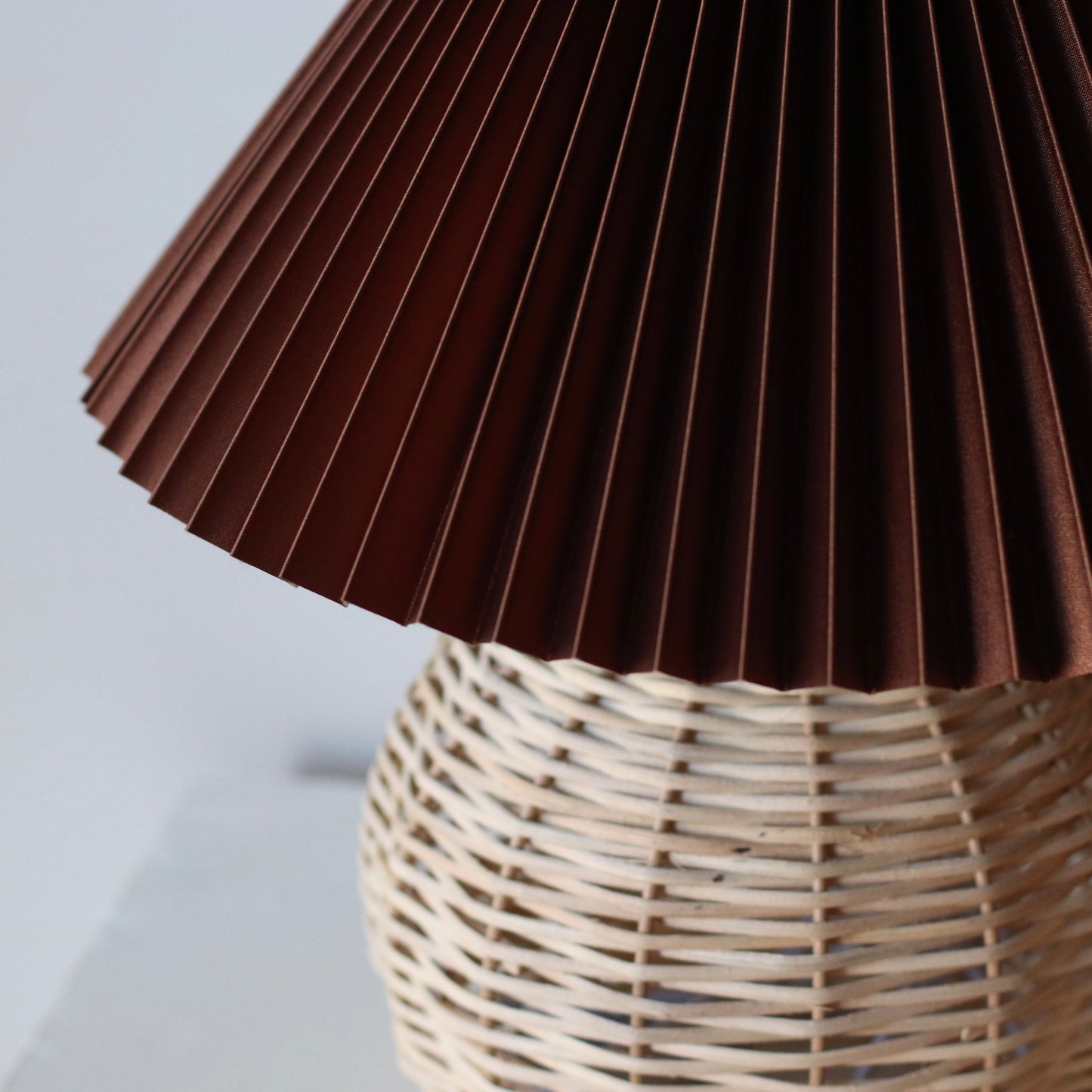 Accent Lamp | Round Rattan Lamp with Pleated Shade