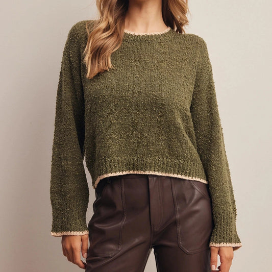 Olive Slub Knit Cropped Sweater