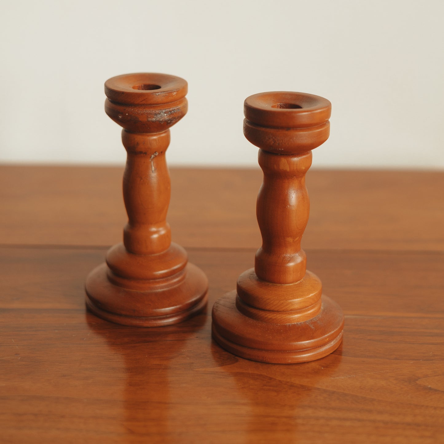 Hand Turned Wooden Candlestick Pair