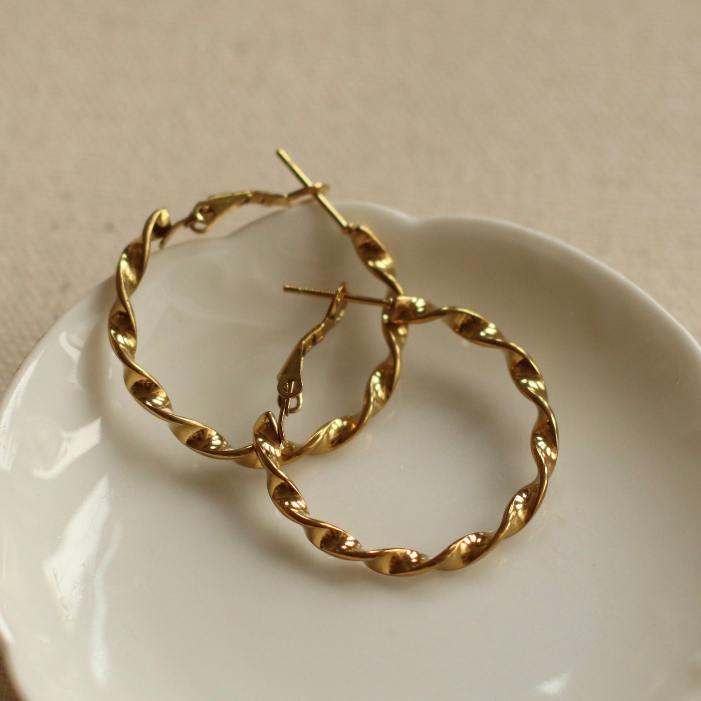 Dune Hoops | Gold Stainless Steel Twist Hoop Earrings, 30mm