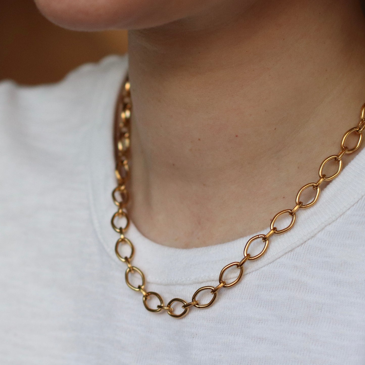 Bazou | Oval Link Necklace, Stainless Steel
