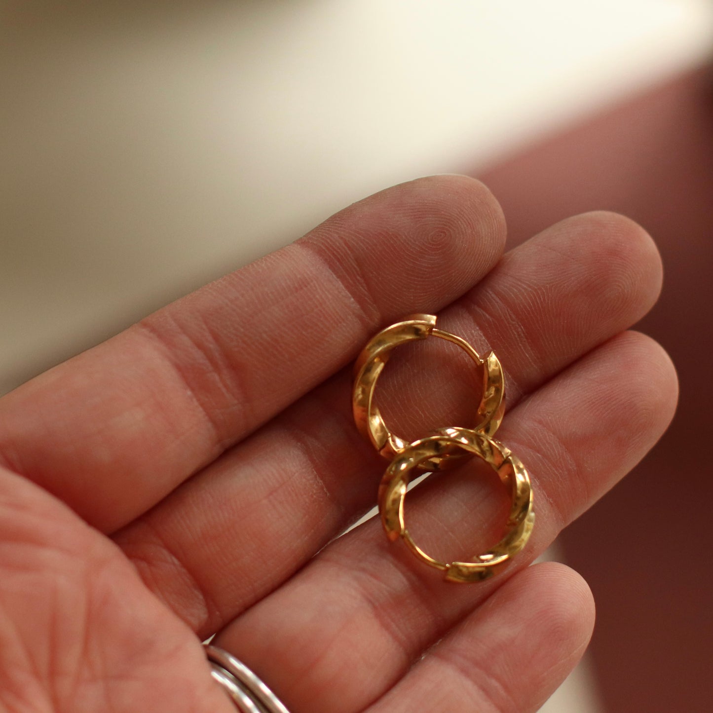 Dune Hoops | Gold Stainless Steel Textured Twist Hoop Huggie, 18mm