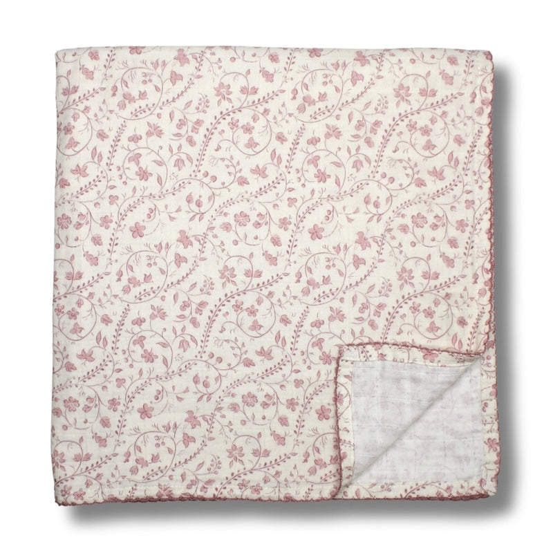 Little Threads | Mauve Heirloom Vine 100 % Cotton Swaddle Blanket
