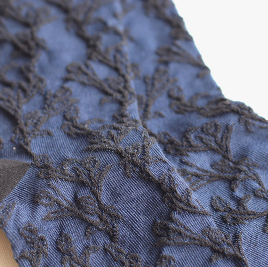Tiepology | Engraved Leaf Sock, Indigo