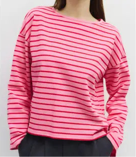 MOD REF | The Moore Top, Oversized Striped Long Sleeve Top, Pink Red