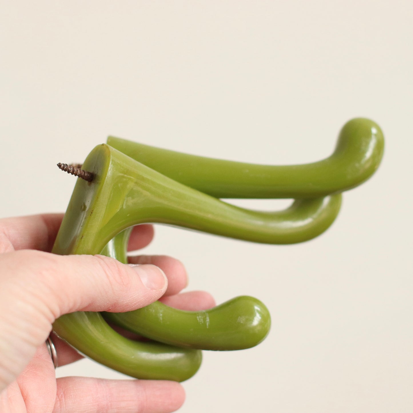 Green Plastic Wall Hooks, Pair