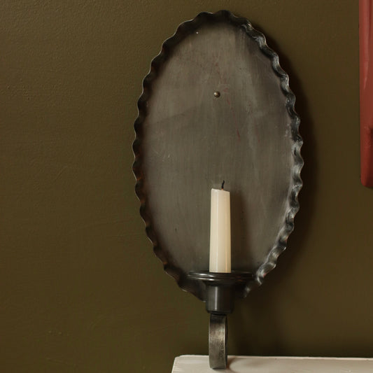 Antique Pewter Scallop Edged Wall Sconce