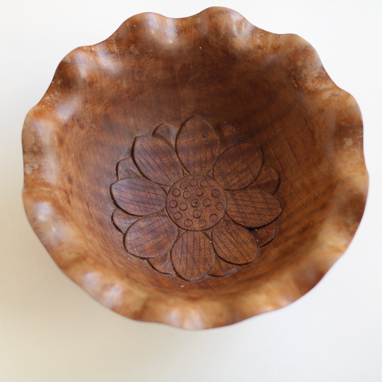 Wooden Footed and Scalloped Edge Bowl
