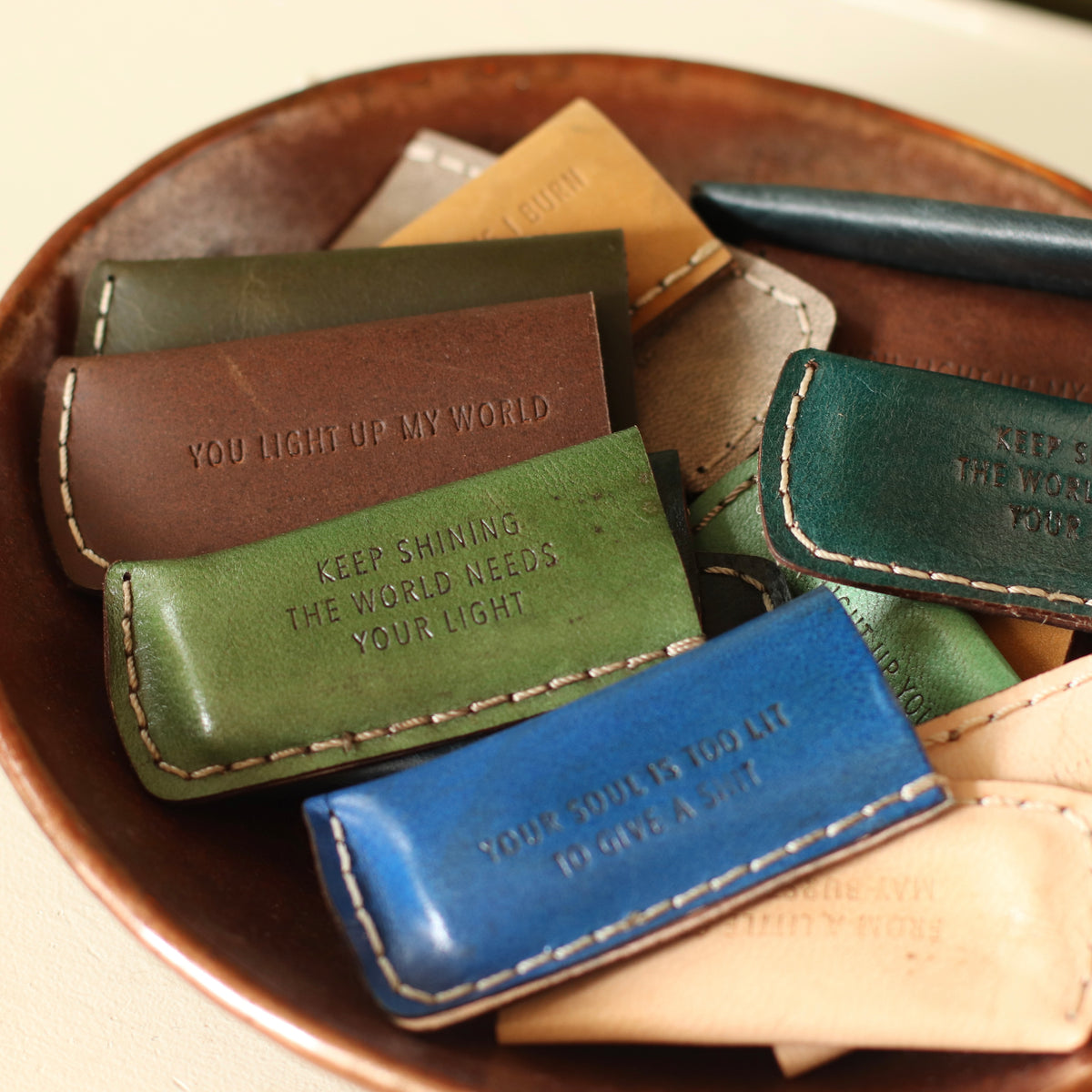Dune Accents | Leather Lighter Cases with Embossed Quote, picked at random