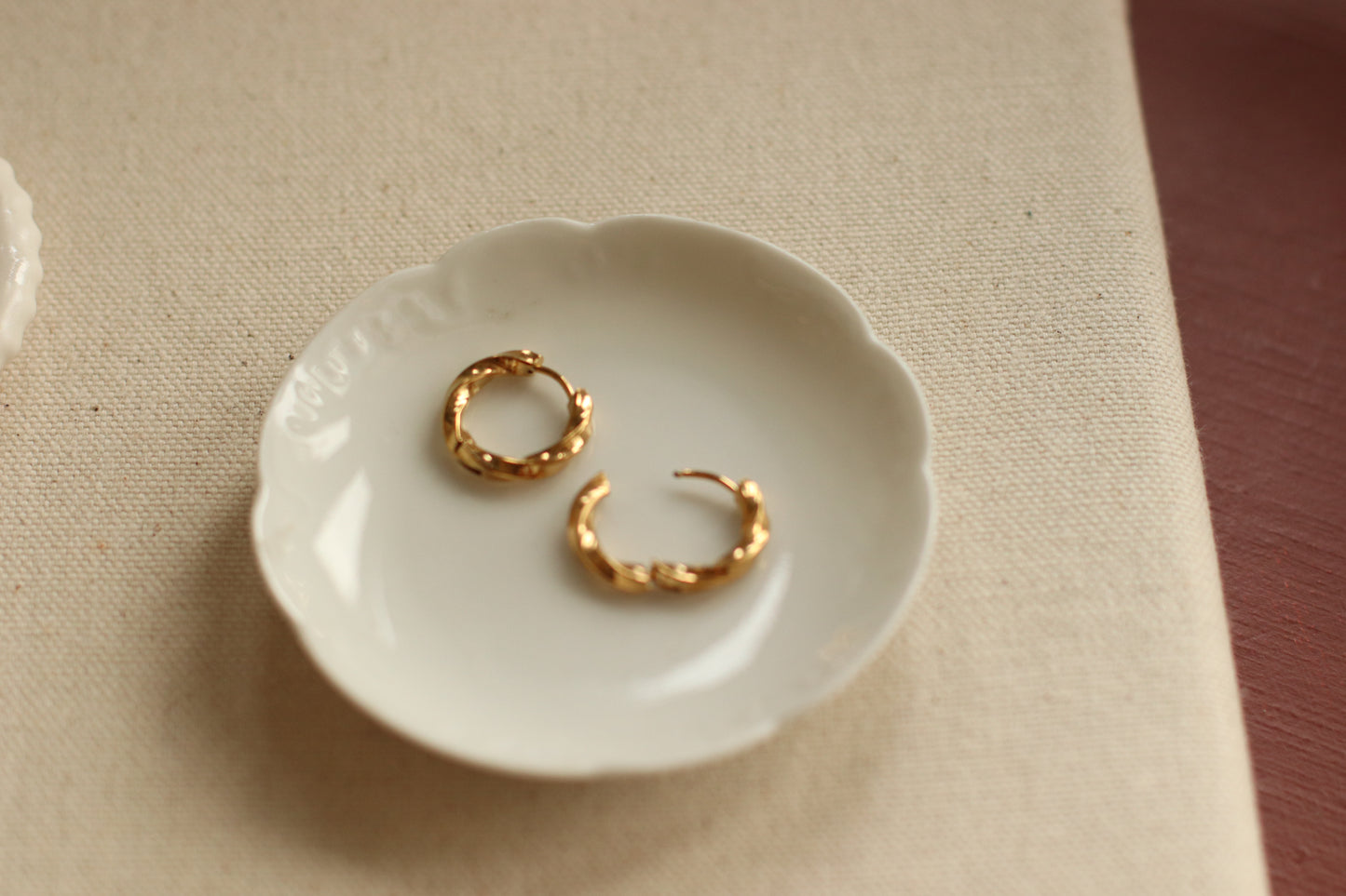 Dune Hoops | Gold Stainless Steel Textured Twist Hoop Huggie, 18mm