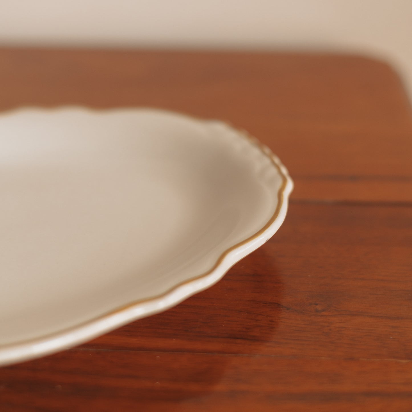 Cream Serving Platter with Handpainted Edge