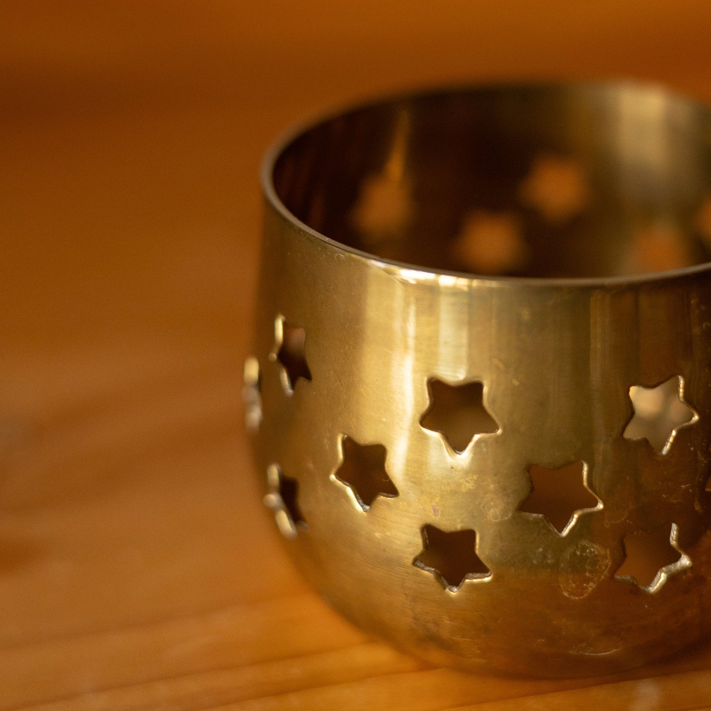 Brass Tealight Holder with Star Cut-outs