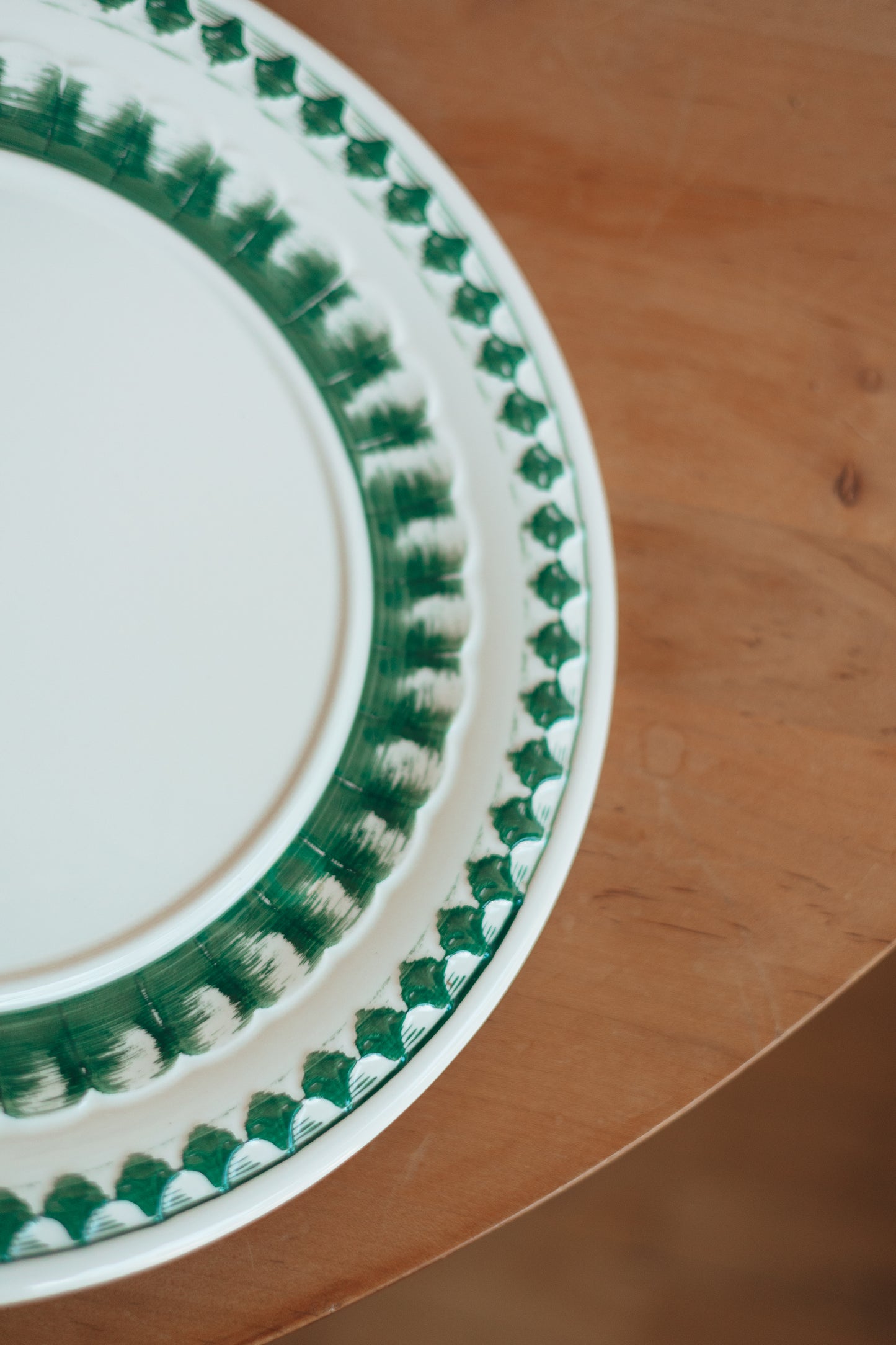 Large Serving Platter with Hand Painted Green Edge Details