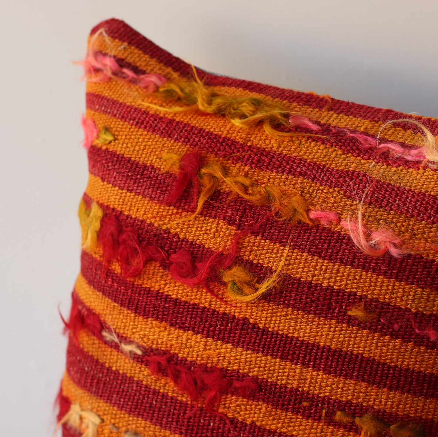 Kilim Pillow  | Energetic Red and Orange Textured, includes insert, 16"