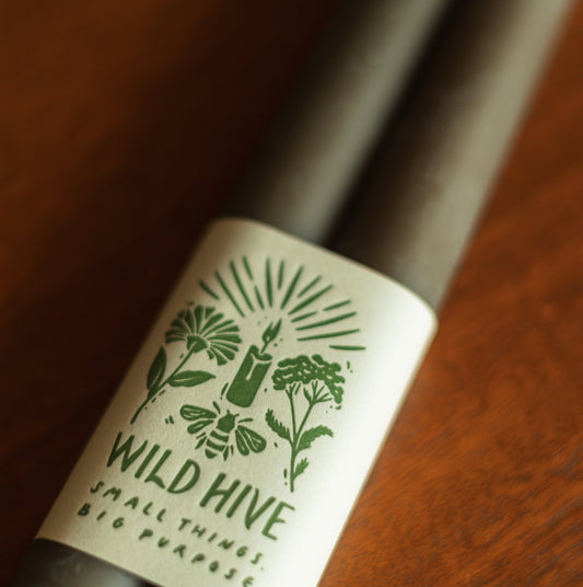 Wild Hive Apiary | 10" Moss Green Beeswax Hand Dipped Taper Candle, Pair