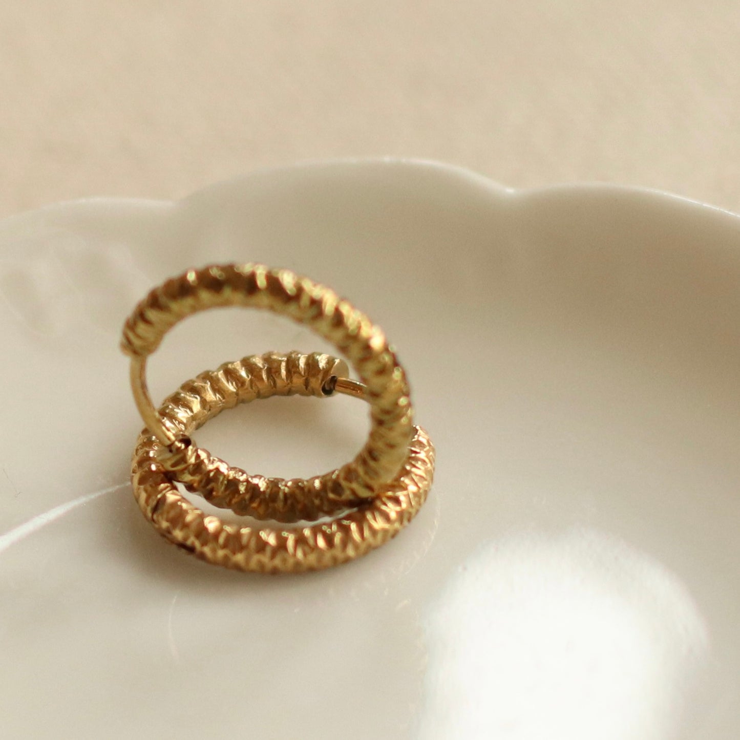 Dune Hoops | Gold Stainless Steel Textured Huggie Hoop