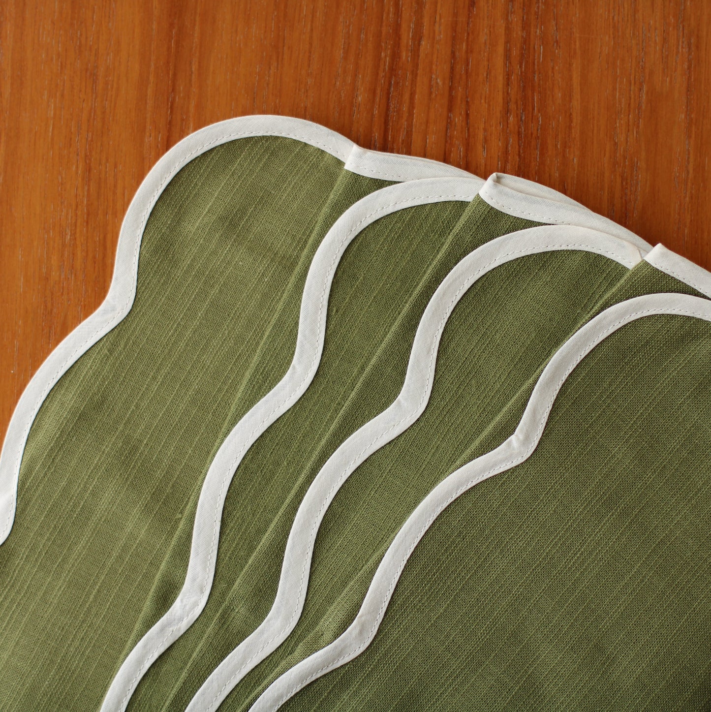 Danica Heirloom | Scalloped Edge Place Mats Set of 4, 100% Cotton, Olive Branch