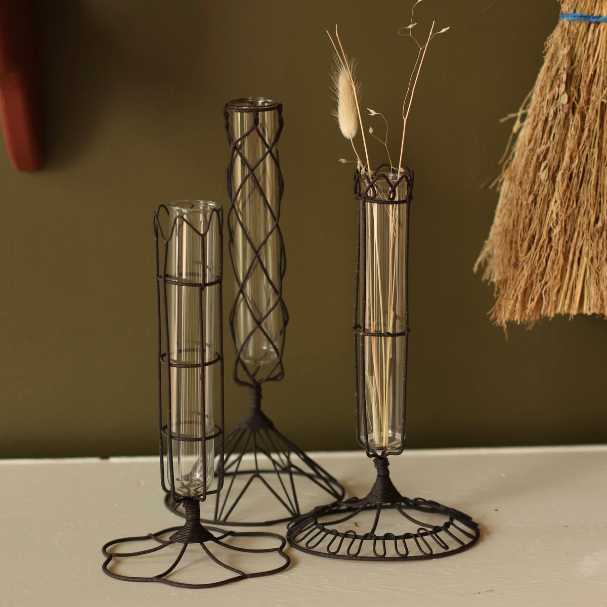 Dune Accents | Wire Wrapped Glass Bud Vase, Assorted Designs