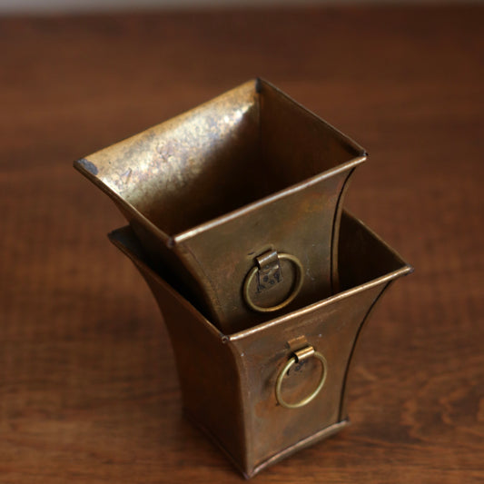 Small Square Brass Planter, Pair