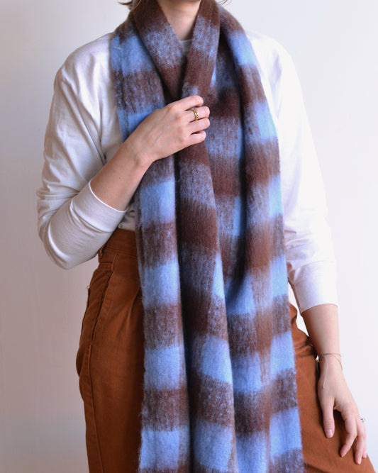 Adorro | Chunky Oblong Plaid Scarf, Blue Brown