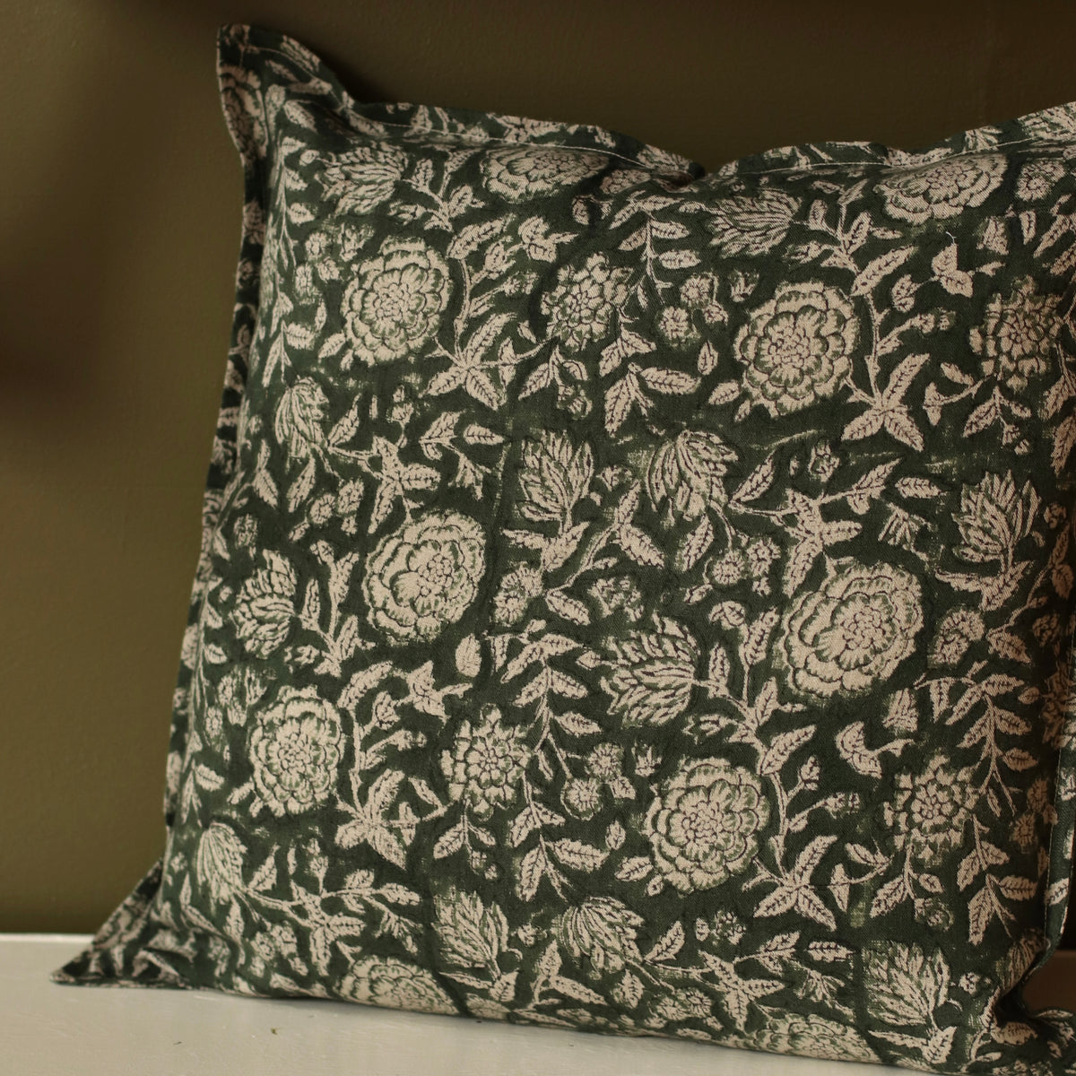 Dune Pillows | Block Print Rio Linen Pillow, Green, 16"