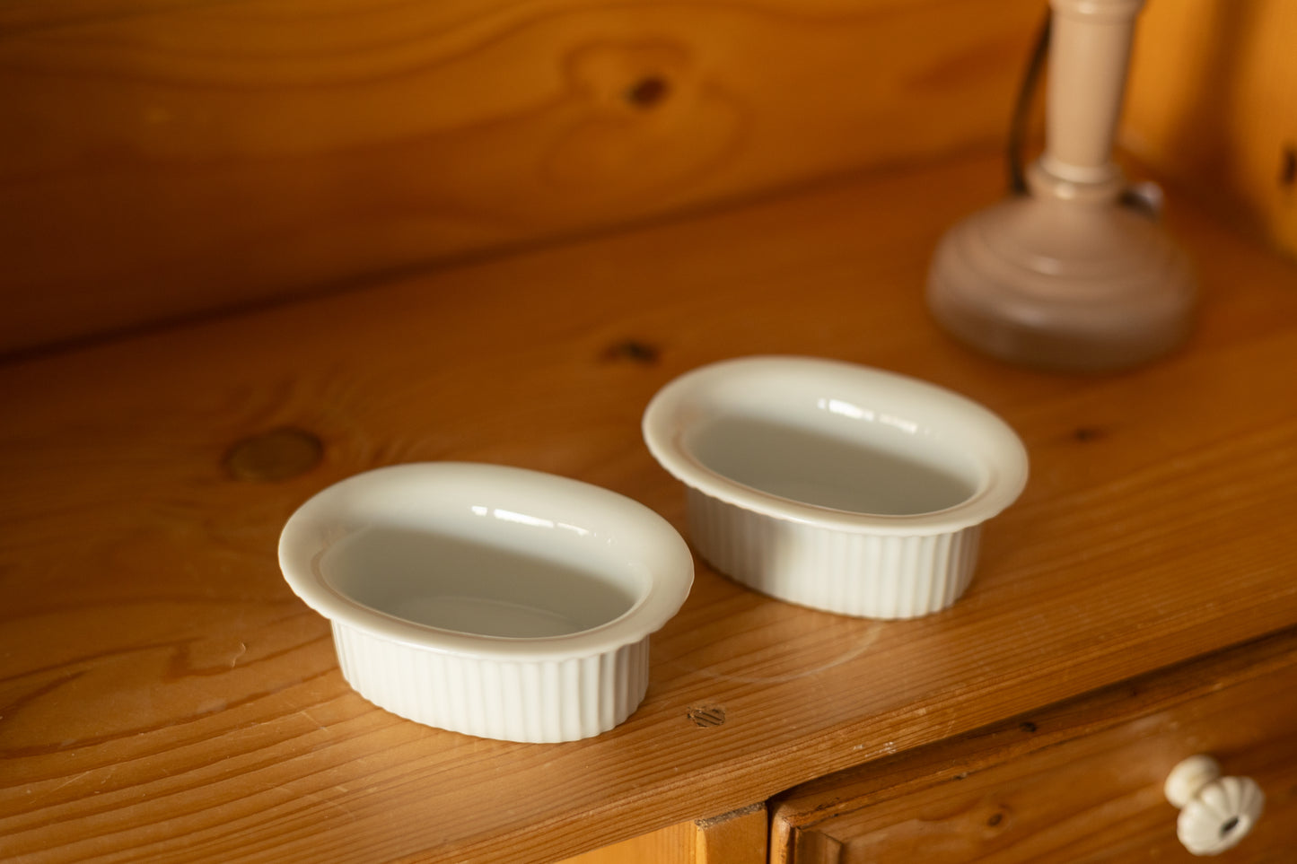 Pair of White Ceramic Butter Dishes