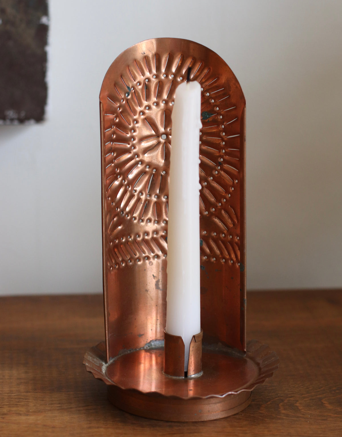 Copper Punched Metal Candle Sconce