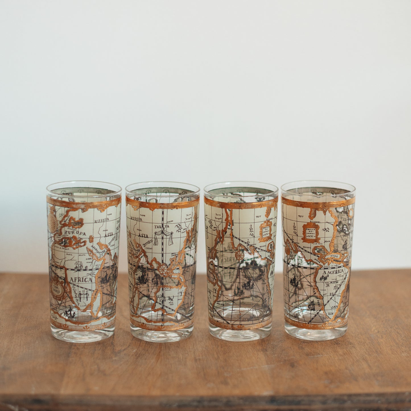Vintage Cera World Map Glasses, Set of 4