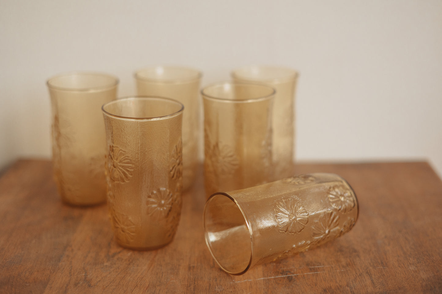 Vintage Amber Floral Tumbler Set of 6