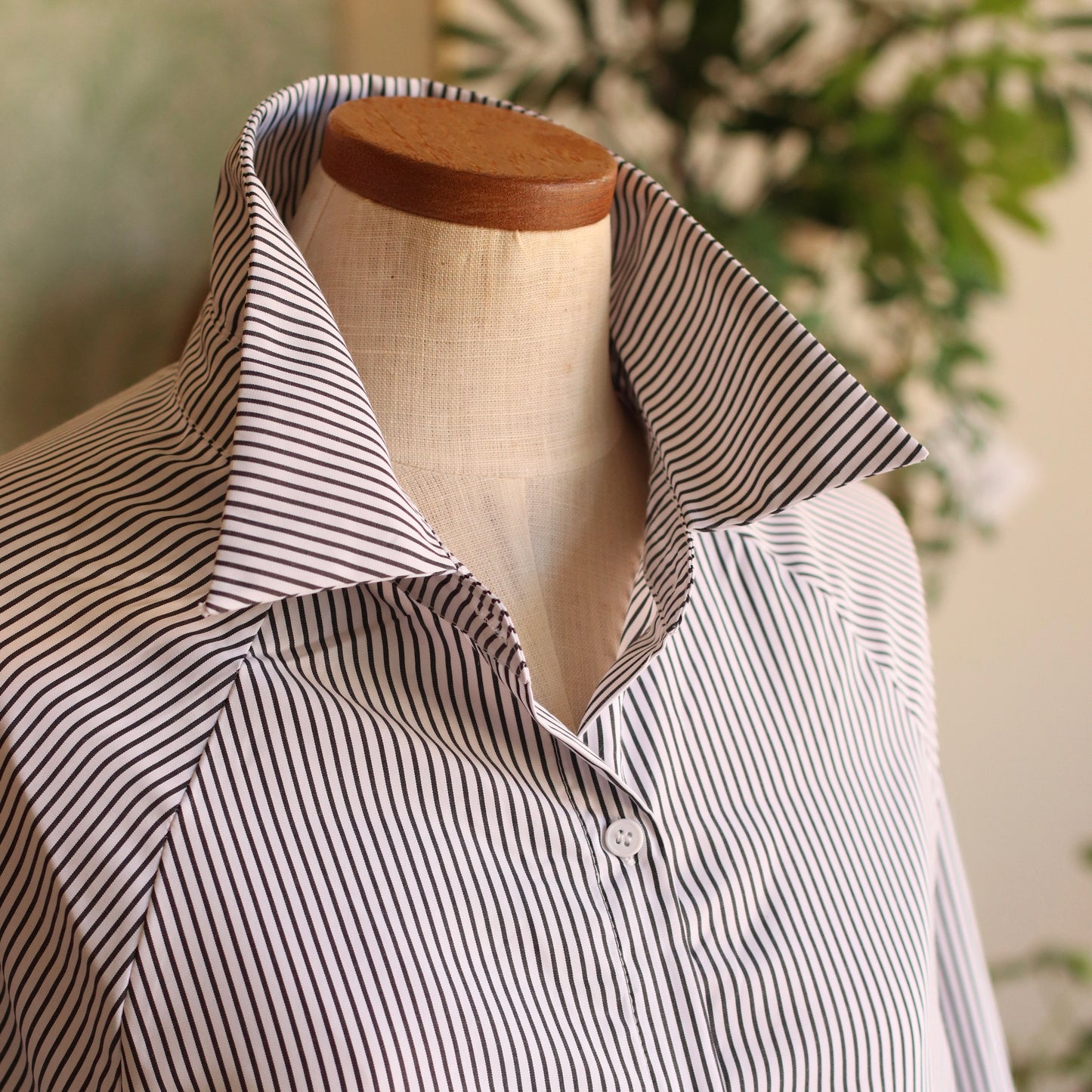Smocked Cuff Striped Boyfriend Shirt, Grey