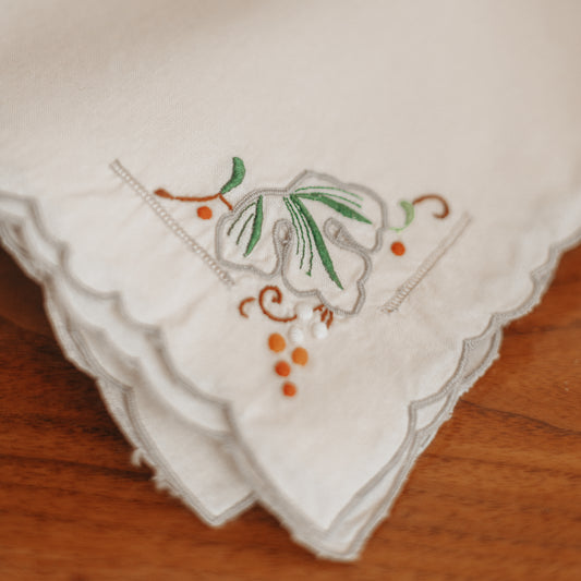 Vintage Embroidered Napkins, Set of 7
