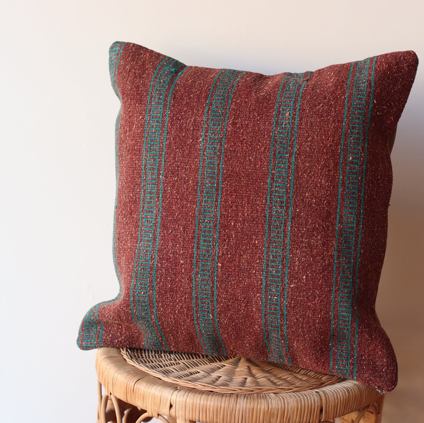 Kilim Pillow | Burgundy and Teal Stripe, includes insert, 18"