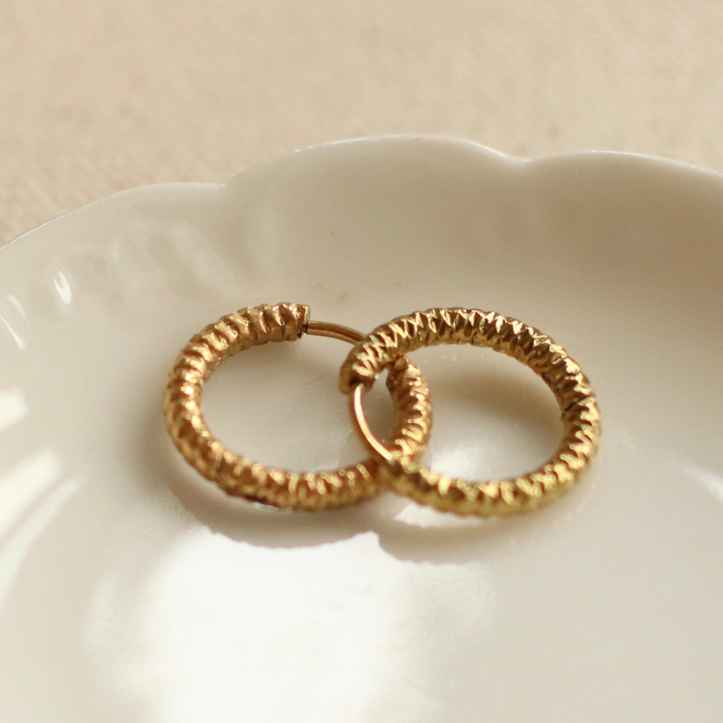 Dune Hoops | Gold Stainless Steel Textured Huggie Hoop