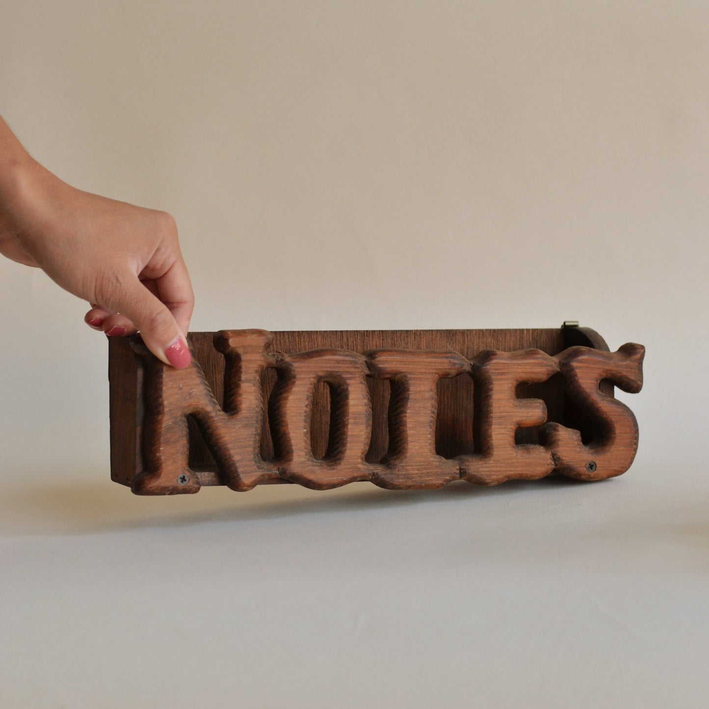 Wooden Mail Holder that reads Notes
