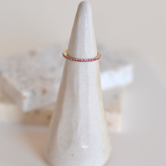 Bazou | Steel Minimalist Ring Mini Zirconias - Pink/Gold