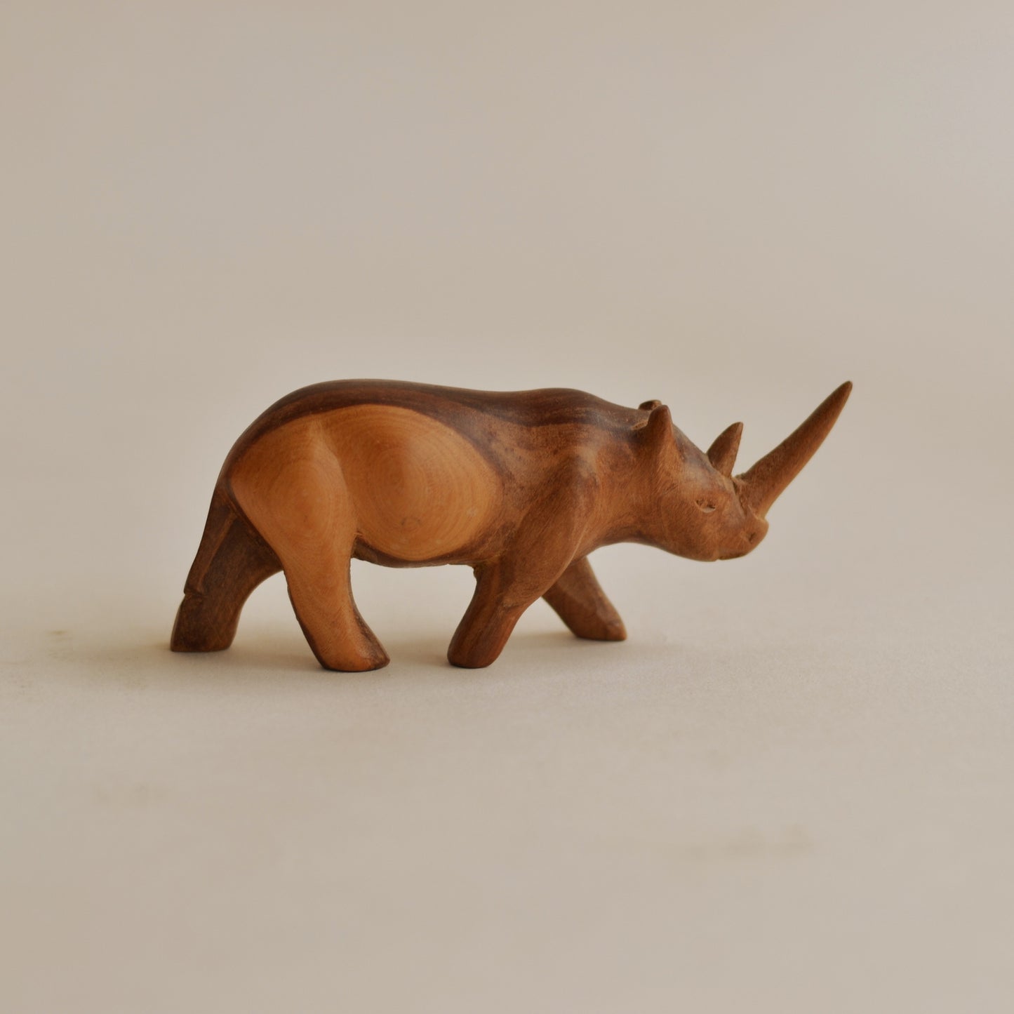 Wood Rhino Figurine
